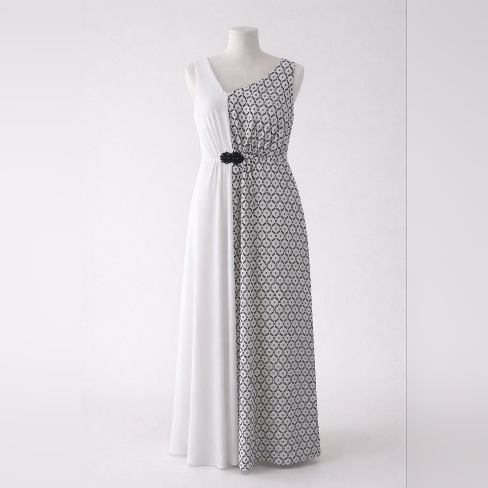 Nine West Asymmetrical Maxi Dress | Black & White Geometric  Elegant Chic SizeM